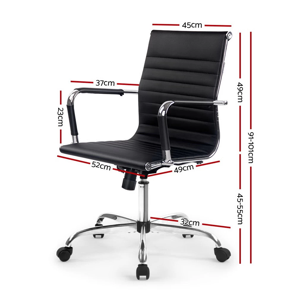 Eames Replica Office Chair Executive Mid Back Seating PU Leather Black 4 Eames Replica Office Chair Executive Mid Back Seating PU Leather Black - Image 2