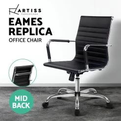 Eames Replica Office Chair Executive Mid Back Seating PU Leather Black 13 Eames Replica Office Chair Executive Mid Back Seating PU Leather Black -Furniture Shop OCHAIR H 8147 BK 03