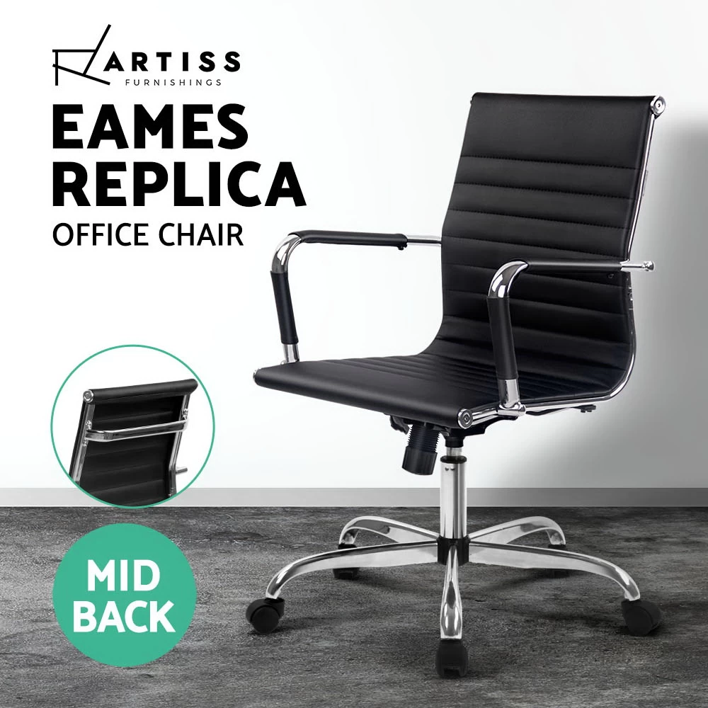 Eames Replica Office Chair Executive Mid Back Seating PU Leather Black 6 Eames Replica Office Chair Executive Mid Back Seating PU Leather Black - Image 4