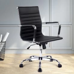 Eames Replica Office Chair Executive Mid Back Seating PU Leather Black 17 Eames Replica Office Chair Executive Mid Back Seating PU Leather Black -Furniture Shop OCHAIR H 8147 BK 99