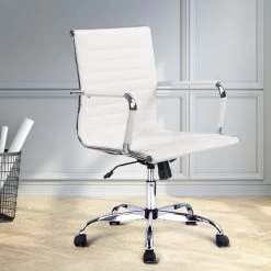 Eames Replica Office Chair Executive Mid Back Seating PU Leather White -Furniture Shop OCHAIR H 8147 WH 99