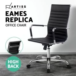 Eames Replica Office Chair Executive High Back Seating PU Leather Black -Furniture Shop OCHAIR H 8147H BK 03