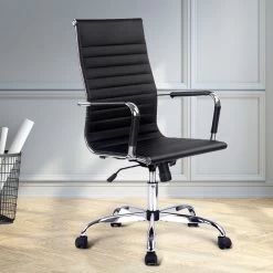 Eames Replica Office Chair Executive High Back Seating PU Leather Black -Furniture Shop OCHAIR H 8147H BK 99