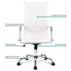 Artiss Eames Replica Office Chairs PU Leather Executive Work Computer Seat White -Furniture Shop OCHAIR H 8147H WH 02
