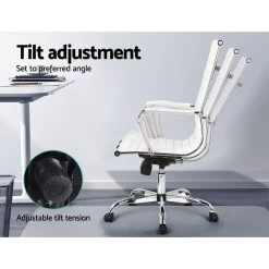 Artiss Eames Replica Office Chairs PU Leather Executive Work Computer Seat White -Furniture Shop OCHAIR H 8147H WH 03