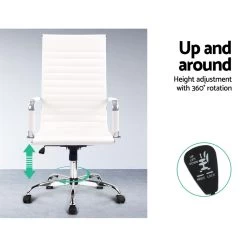 Artiss Eames Replica Office Chairs PU Leather Executive Work Computer Seat White -Furniture Shop OCHAIR H 8147H WH 04