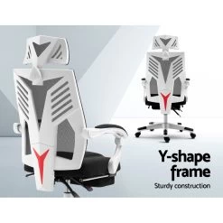 Artiss Gaming Office Chair Computer Desk Chair Home Work Recliner White -Furniture Shop OCHAIR H 878 WH BK 02