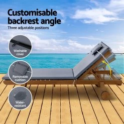 Gardeon Sun Lounge Wooden Lounger Outdoor Furniture Day Bed Wheel Patio Grey -Furniture Shop ODF B LOUNGE WHEEL GE 05