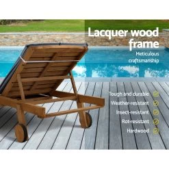 Gardeon Sun Lounge Wooden Lounger Outdoor Furniture Day Bed Wheel Patio Grey -Furniture Shop ODF B LOUNGE WHEEL GE 06