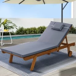 Gardeon Sun Lounge Wooden Lounger Outdoor Furniture Day Bed Wheel Patio Grey -Furniture Shop ODF B LOUNGE WHEEL GE 07