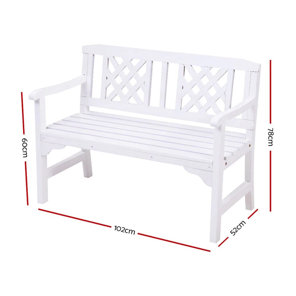 Gardeon Wooden Garden Bench 2 Seat Patio Furniture Timber Outdoor Lounge Chair White 4 Gardeon Wooden Garden Bench 2 Seat Patio Furniture Timber Outdoor Lounge Chair White - Image 2
