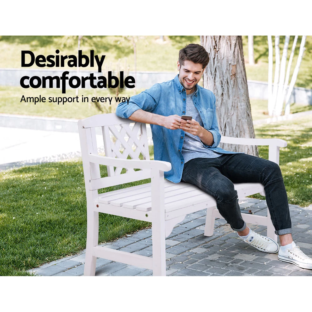 Gardeon Wooden Garden Bench 2 Seat Patio Furniture Timber Outdoor Lounge Chair White 5 Gardeon Wooden Garden Bench 2 Seat Patio Furniture Timber Outdoor Lounge Chair White - Image 3