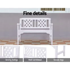 Gardeon Wooden Garden Bench 2 Seat Patio Furniture Timber Outdoor Lounge Chair White 12 Gardeon Wooden Garden Bench 2 Seat Patio Furniture Timber Outdoor Lounge Chair White -Furniture Shop ODF BENCH 2SEAT WH 03