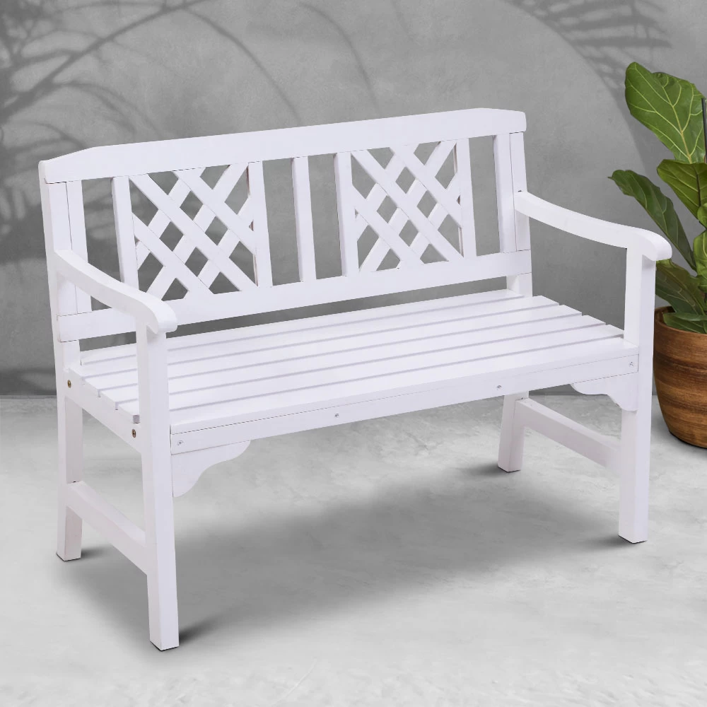 Gardeon Wooden Garden Bench 2 Seat Patio Furniture Timber Outdoor Lounge Chair White 9 Gardeon Wooden Garden Bench 2 Seat Patio Furniture Timber Outdoor Lounge Chair White - Image 7