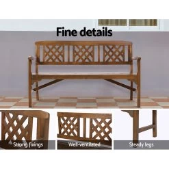 Gardeon Wooden Garden Bench 3 Seat Patio Furniture Timber Outdoor Lounge Chair Natural -Furniture Shop ODF BENCH 3SEAT NTL AB 03