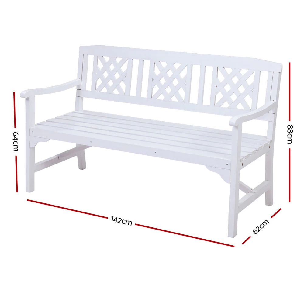Gardeon Wooden Garden Bench 3 Seat Patio Furniture Timber Outdoor Lounge Chair White 4 Gardeon Wooden Garden Bench 3 Seat Patio Furniture Timber Outdoor Lounge Chair White - Image 2
