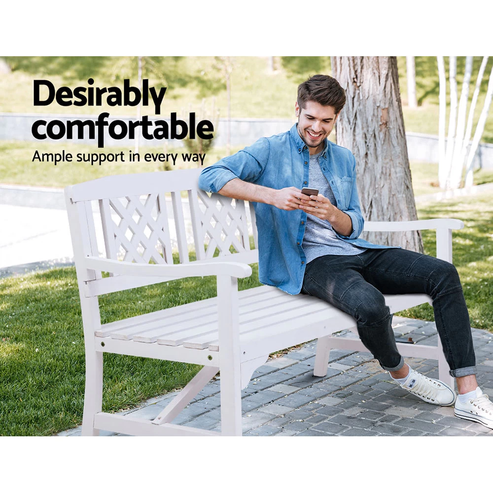 Gardeon Wooden Garden Bench 3 Seat Patio Furniture Timber Outdoor Lounge Chair White 5 Gardeon Wooden Garden Bench 3 Seat Patio Furniture Timber Outdoor Lounge Chair White - Image 3