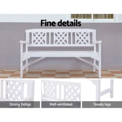 Gardeon Wooden Garden Bench 3 Seat Patio Furniture Timber Outdoor Lounge Chair White 12 Gardeon Wooden Garden Bench 3 Seat Patio Furniture Timber Outdoor Lounge Chair White -Furniture Shop ODF BENCH 3SEAT WH AB 03