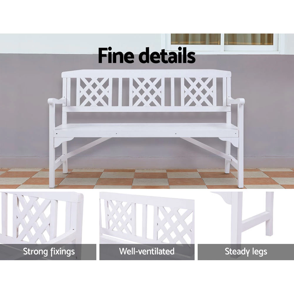 Gardeon Wooden Garden Bench 3 Seat Patio Furniture Timber Outdoor Lounge Chair White 6 Gardeon Wooden Garden Bench 3 Seat Patio Furniture Timber Outdoor Lounge Chair White - Image 4