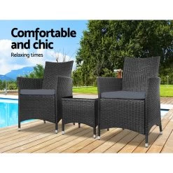 Gardeon 3pc Rattan Bistro Wicker Outdoor Furniture Set Black -Furniture Shop ODF BISTRO RATTAN S BK 02