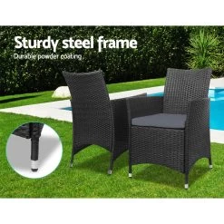 Gardeon 3pc Rattan Bistro Wicker Outdoor Furniture Set Black -Furniture Shop ODF BISTRO RATTAN S BK 03
