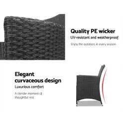 Gardeon 3pc Rattan Bistro Wicker Outdoor Furniture Set Black -Furniture Shop ODF BISTRO RATTAN S BK 04