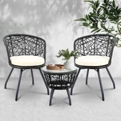 Gardeon Outdoor Patio Chair And Table – Black -Furniture Shop ODF BISTRO ROUND BK 99