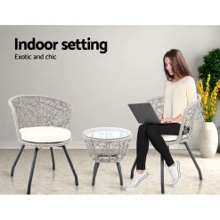 Gardeon Outdoor Patio Chair And Table – Grey -Furniture Shop ODF BISTRO ROUND GE 05