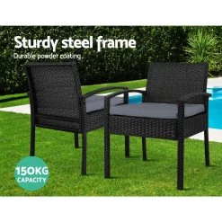 Gardeon Outdoor Furniture Dining Chairs Wicker Garden Patio Cushion Black 3PCS Sofa Set Tea Coffee Cafe Bar Set 12 Gardeon Outdoor Furniture Dining Chairs Wicker Garden Patio Cushion Black 3PCS Sofa Set Tea Coffee Cafe Bar Set -Furniture Shop ODF CHAIRSET TEA 03