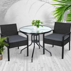 Gardeon Outdoor Furniture Dining Chairs Wicker Garden Patio Cushion Black 3PCS Sofa Set Tea Coffee Cafe Bar Set 15 Gardeon Outdoor Furniture Dining Chairs Wicker Garden Patio Cushion Black 3PCS Sofa Set Tea Coffee Cafe Bar Set -Furniture Shop ODF CHAIRSET TEA 99