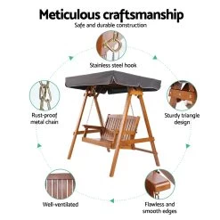 Gardeon Swing Chair Wooden Garden Bench Canopy 2 Seater Outdoor Furniture -Furniture Shop ODF GSC W2S TK AB 03