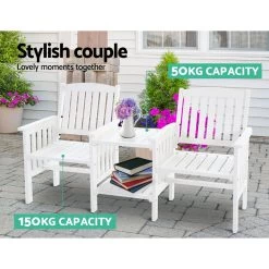 Gardeon Garden Bench Chair Table Loveseat Wooden Outdoor Furniture Patio Park White -Furniture Shop ODF LOVESEAT WH 02