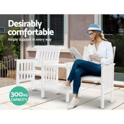 Gardeon Garden Bench Chair Table Loveseat Wooden Outdoor Furniture Patio Park White -Furniture Shop ODF LOVESEAT WH 05