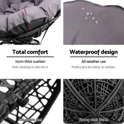 Gardeon Papasan Chair – Black -Furniture Shop ODF PAPASAN CH BK 06