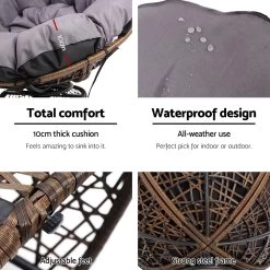 Gardeon Papasan Chair – Brown -Furniture Shop ODF PAPASAN CH BR 06