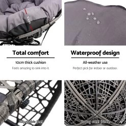 Gardeon Papasan Chair – Grey -Furniture Shop ODF PAPASAN CH GE 06