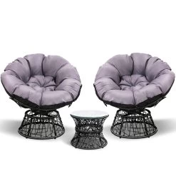 Gardeon Papasan Chair And Side Table Set- Black -Furniture Shop ODF PAPASAN TBCHX2 BK 02