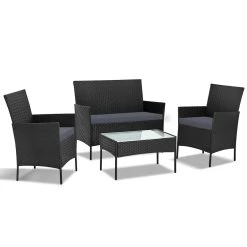 Gardeon 4-piece Rattan Outdoor Set – Black