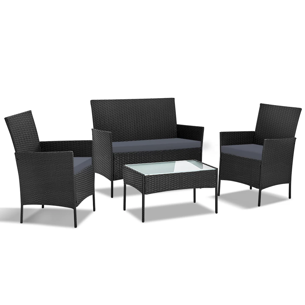 Gardeon 4-piece Rattan Outdoor Set – Black 3 Gardeon 4-piece Rattan Outdoor Set – Black