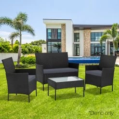 Gardeon 4-piece Rattan Outdoor Set – Black 17 Gardeon 4-piece Rattan Outdoor Set – Black -Furniture Shop ODF PATIO 17007 BK AB 07