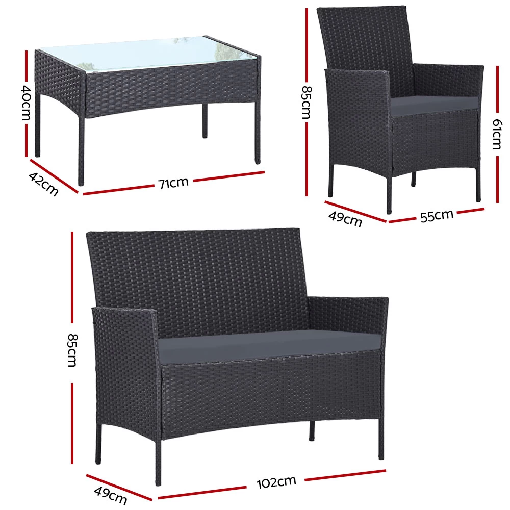 Gardeon Outdoor Furniture Rattan Set Chair Table Dark Grey 4pc 4 Gardeon Outdoor Furniture Rattan Set Chair Table Dark Grey 4pc - Image 2