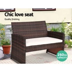 Gardeon Set Of 4 Outdoor Rattan Chairs & Table – Brown -Furniture Shop ODF RATTAN 4PC AB BR 02