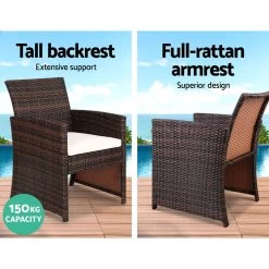 Gardeon Set Of 4 Outdoor Rattan Chairs & Table – Brown -Furniture Shop ODF RATTAN 4PC AB BR 03