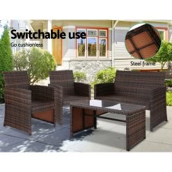 Gardeon Set Of 4 Outdoor Rattan Chairs & Table – Brown -Furniture Shop ODF RATTAN 4PC AB BR 05