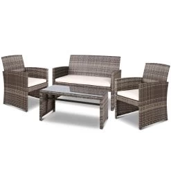 Gardeon Set Of 4 Outdoor Rattan Chairs & Table – Grey