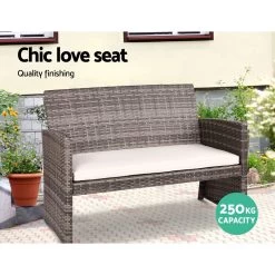 Gardeon Set Of 4 Outdoor Rattan Chairs & Table – Grey -Furniture Shop ODF RATTAN 4PC AB GE 02
