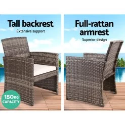 Gardeon Set Of 4 Outdoor Rattan Chairs & Table – Grey -Furniture Shop ODF RATTAN 4PC AB GE 03