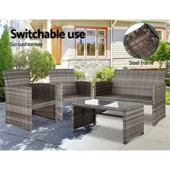 Gardeon Set Of 4 Outdoor Rattan Chairs & Table – Grey -Furniture Shop ODF RATTAN 4PC AB GE 05
