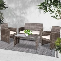 Gardeon Set Of 4 Outdoor Rattan Chairs & Table – Grey -Furniture Shop ODF RATTAN 4PC AB GE 99