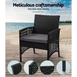 Gardeon Outdoor Furniture Rattan Set Wicker Cushion 4pc Black -Furniture Shop ODF RATTAN HARP BK AB 02